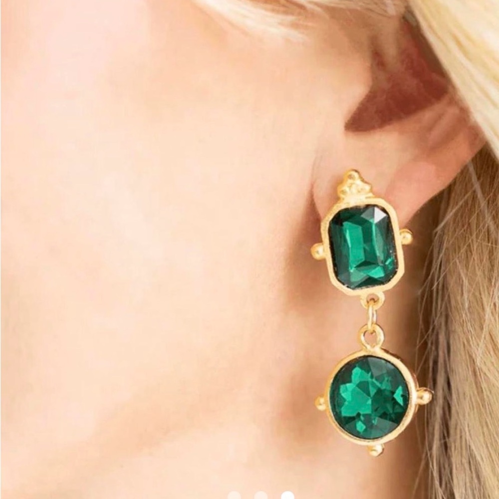 Stunning! Susan Shaw Gold & Emerald Green & Gold Gemstone Drop Earrings NWT